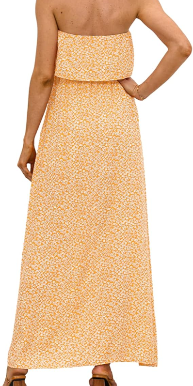 Cora - Vestido Casual Largo de Estampado Floral Palabra de Honor Primavera Verano para mujer