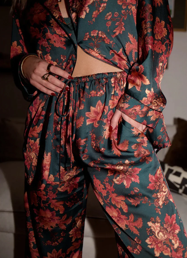 Ona - Set de Pijama Casual Estampado Elegante de Dos Piezas Primavera Verano Otoño Para Mujer