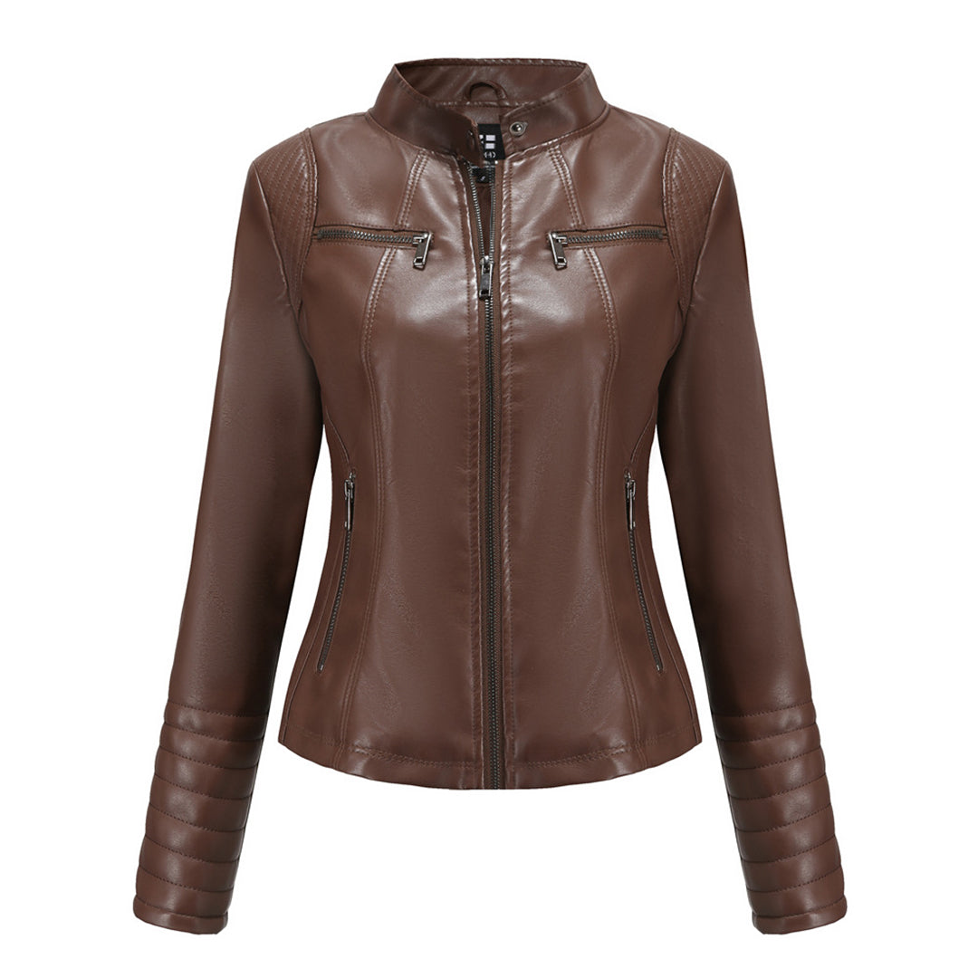 ELISA – Chaqueta de cuero elegante con mangas acanaladas para mujer