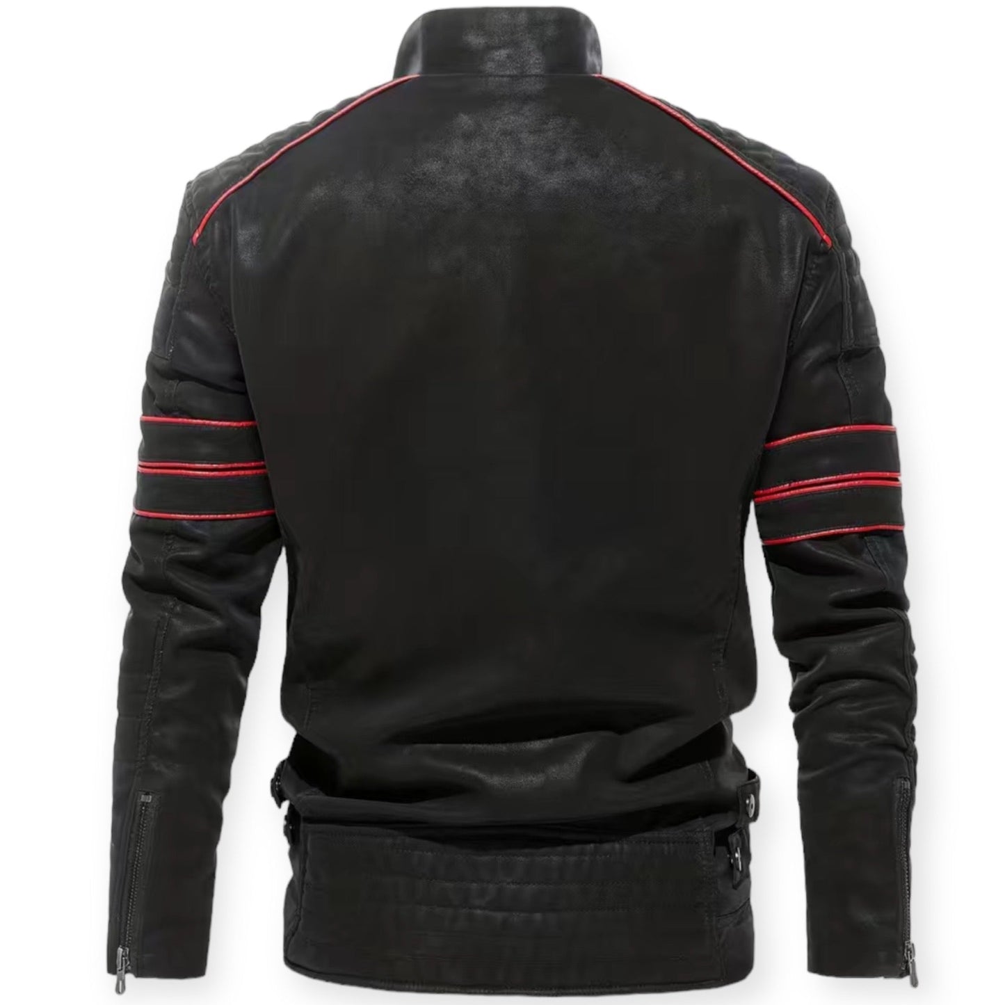 BRYCE - Chaqueta de cuero negro inspirada en el estilo racer