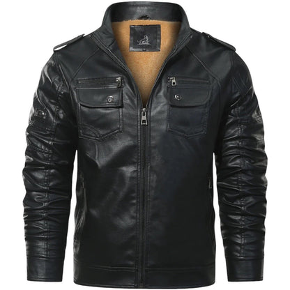 WELLESLEY - Chaqueta de cuero con forro de forro polar para hombre