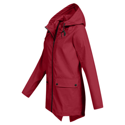 LEELIE - Chaqueta impermeable con cremallera y capucha para mujer