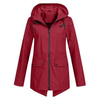 LEELIE - Chaqueta impermeable con cremallera y capucha para mujer