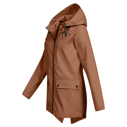 LEELIE - Chaqueta impermeable con cremallera y capucha para mujer