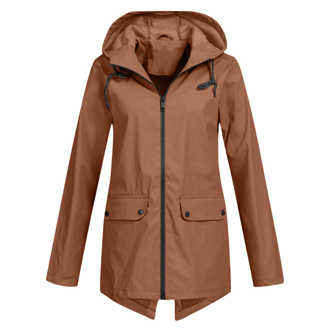 LEELIE - Chaqueta impermeable con cremallera y capucha para mujer