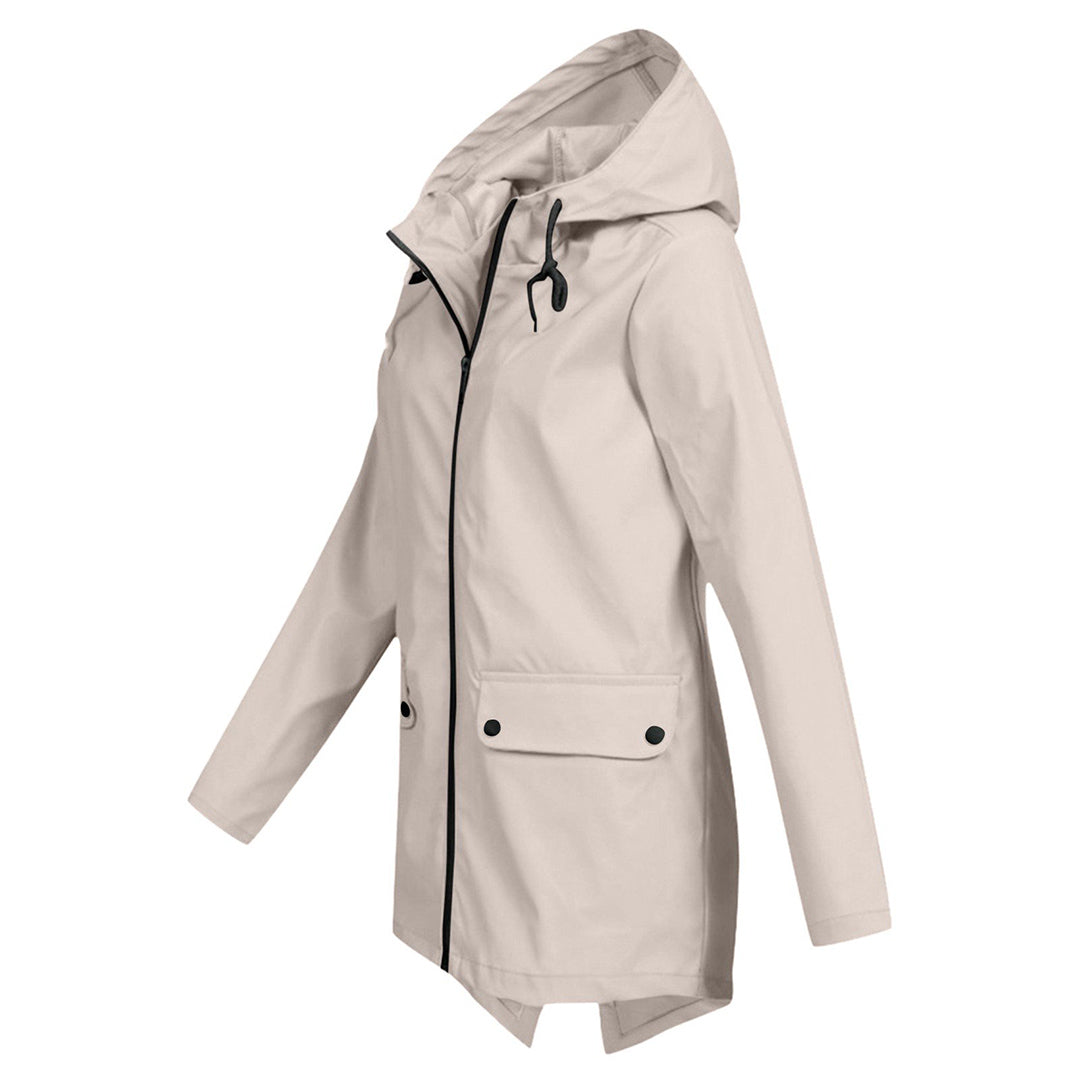 LEELIE - Chaqueta impermeable con cremallera y capucha para mujer