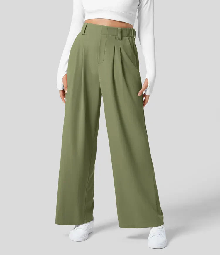 KORDYN - Pantalón elegante de talle alto con pernera ancha para mujer