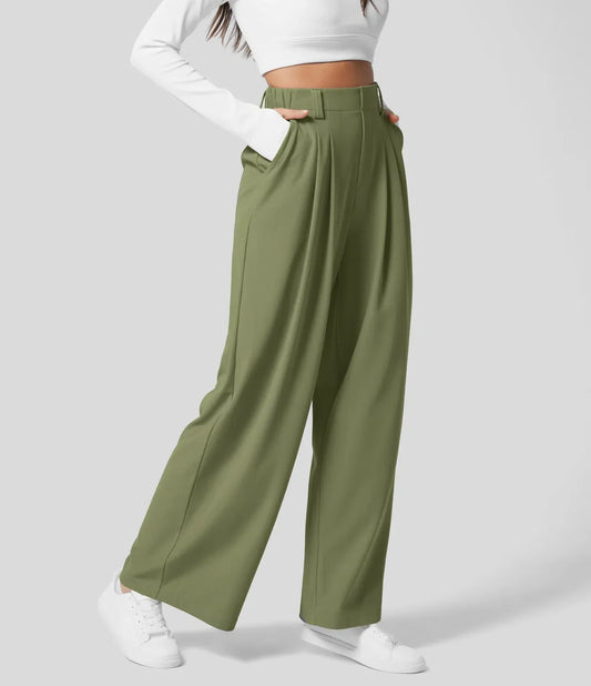 KORDYN - Pantalón elegante de talle alto con pernera ancha para mujer