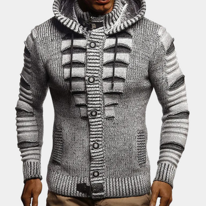 HUGO - Sudadera de punto con capucha y botones para hombre
