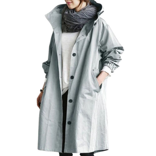 TOSCANA – Trench coat largo con capucha y cuello alto para mujer, disponible en tallas grandes