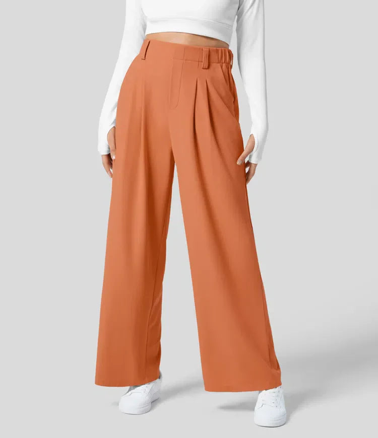 KORDYN - Pantalón elegante de talle alto con pernera ancha para mujer