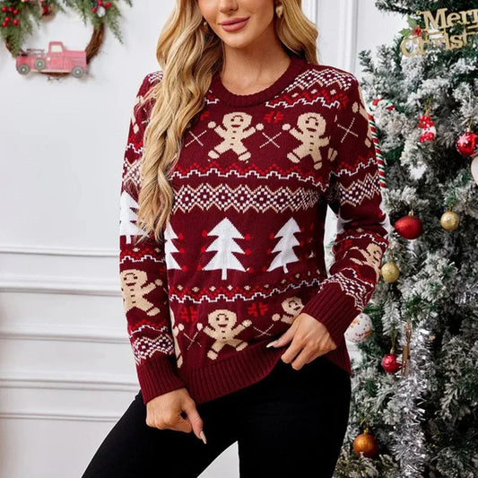 MIREIA - Jersey navideño para mujer con cuello redondo