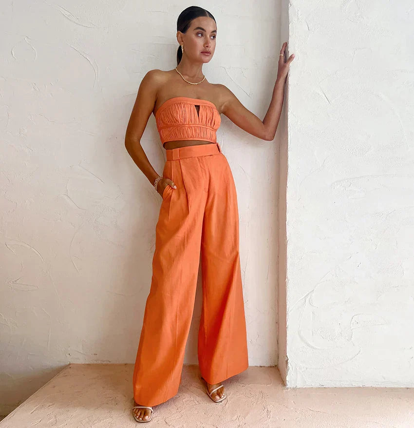 VIRIDIA - Pantalón de lino en color naranja para mujer