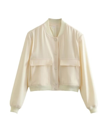 SERENA - Chaqueta bomber oversize corta en beige para mujer