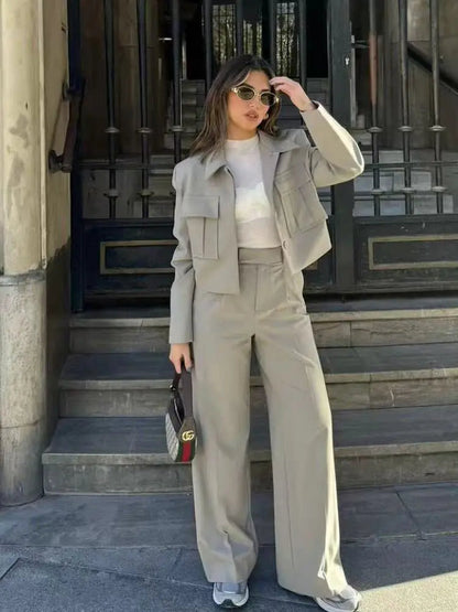 NATALIA - Conjunto chic de chaqueta y pantalón de pierna ancha para mujer