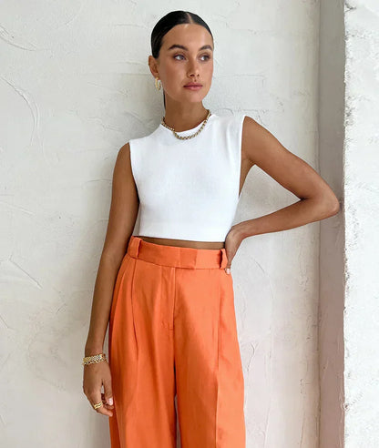 VIRIDIA - Pantalón de lino en color naranja para mujer