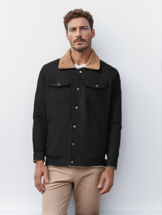 ARLEN - Chaqueta casual con cierre de botones y cuello de sherpa para hombre