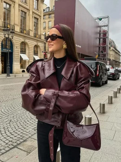 ALESSIA - Chaqueta corta de cuero para otoño e invierno para mujer