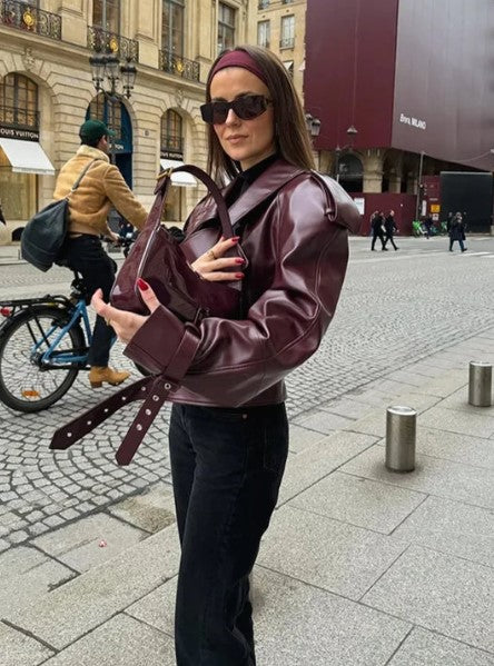 ALESSIA - Chaqueta corta de cuero para otoño e invierno para mujer