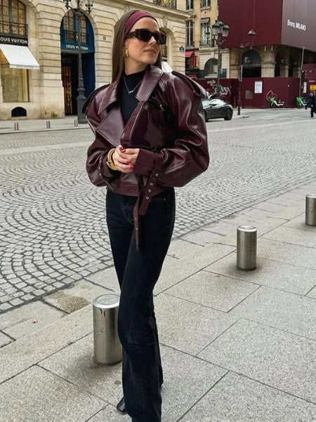 ALESSIA - Chaqueta corta de cuero para otoño e invierno para mujer