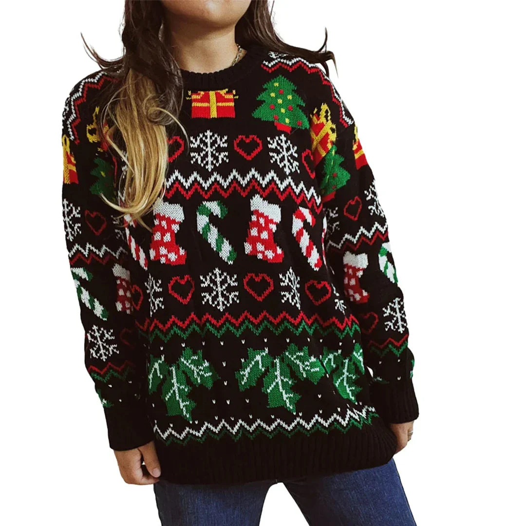 CAMILA - Jersey de invierno con diseño navideño y mangas largas para mujer