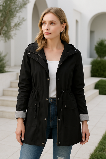 Chaqueta ligera para mujer con capucha y cordón ajustable – TAMIRA LightShield