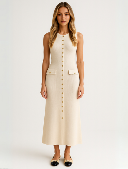 Vestido midi sin mangas con diseño recto y minimalista – CLAIRA SleekLine