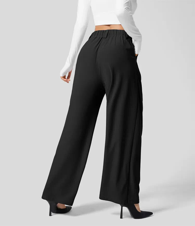 KORDYN - Pantalón elegante de talle alto con pernera ancha para mujer