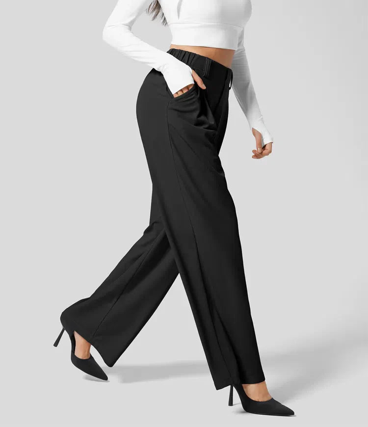 KORDYN - Pantalón elegante de talle alto con pernera ancha para mujer