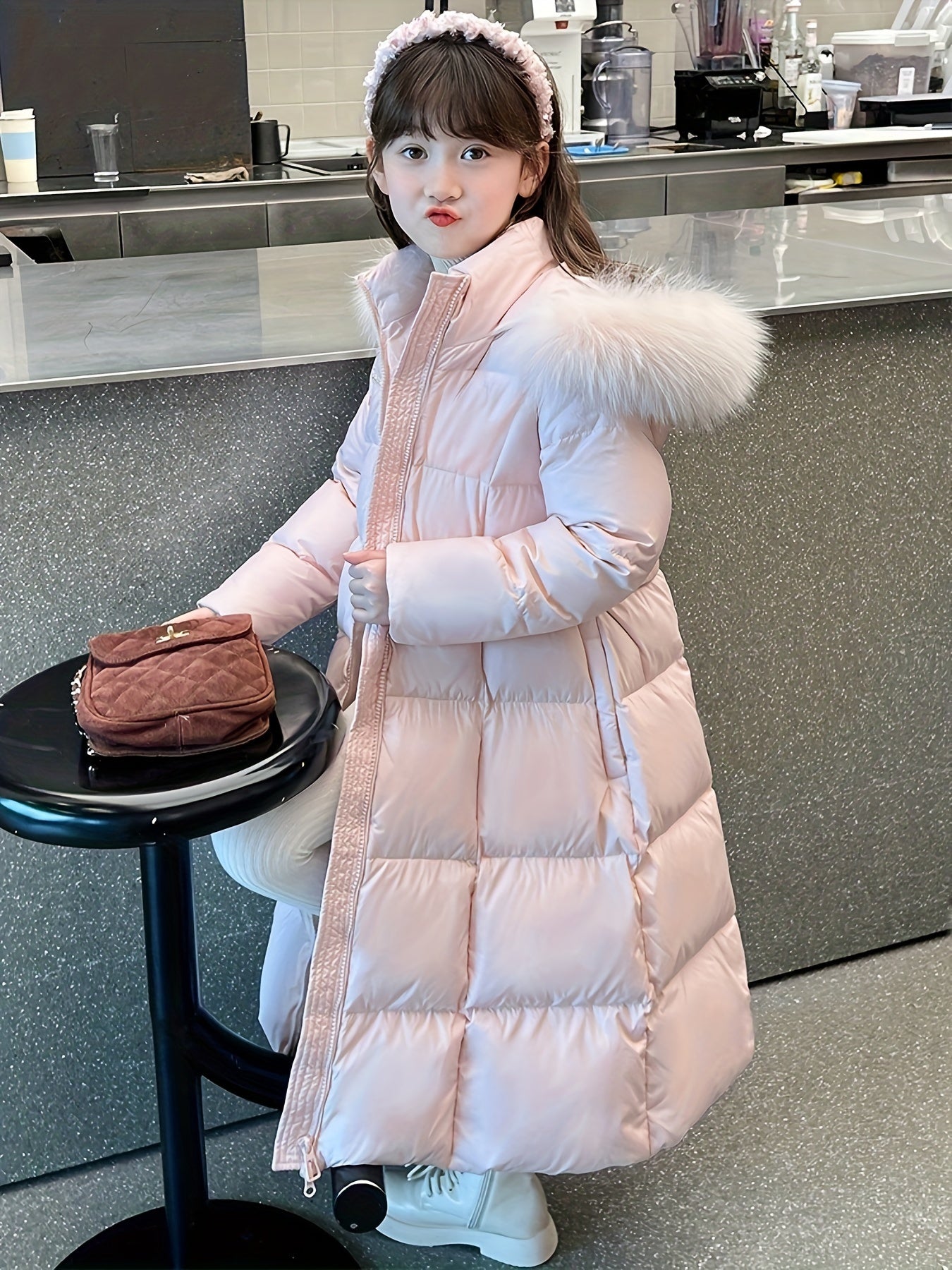 LIA - Abrigo de invierno de algodón estilo puffer con capucha para niñas