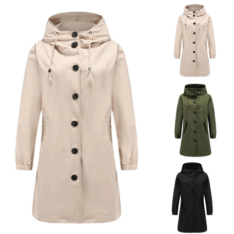 TOSCANA – Trench coat largo con capucha y cuello alto para mujer, disponible en tallas grandes