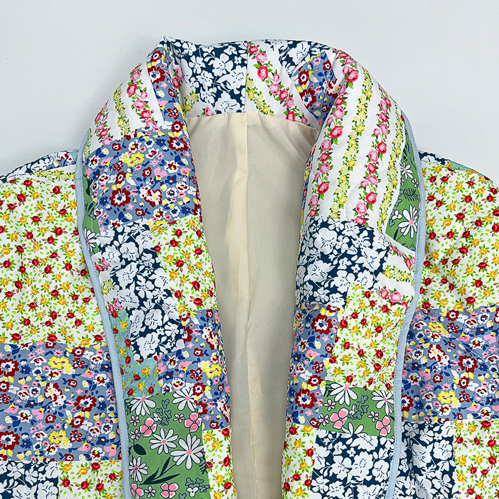 Lillian - Chaqueta acolchada verde para mujer con estampado de flores vintage para mujer