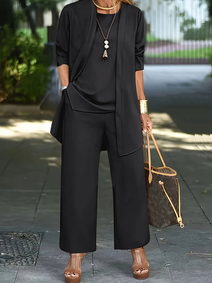 Conjunto chic de tres piezas con blazer, top y pantalón – LAYARA