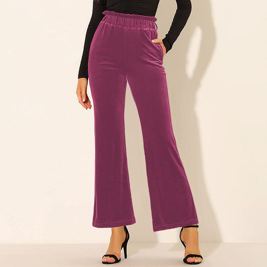 Eliana - Pantalón Elegante Unicolor de Cintura Alta con Resorte y Bolsillos Cómodos Primavera Verano para mujer Morado