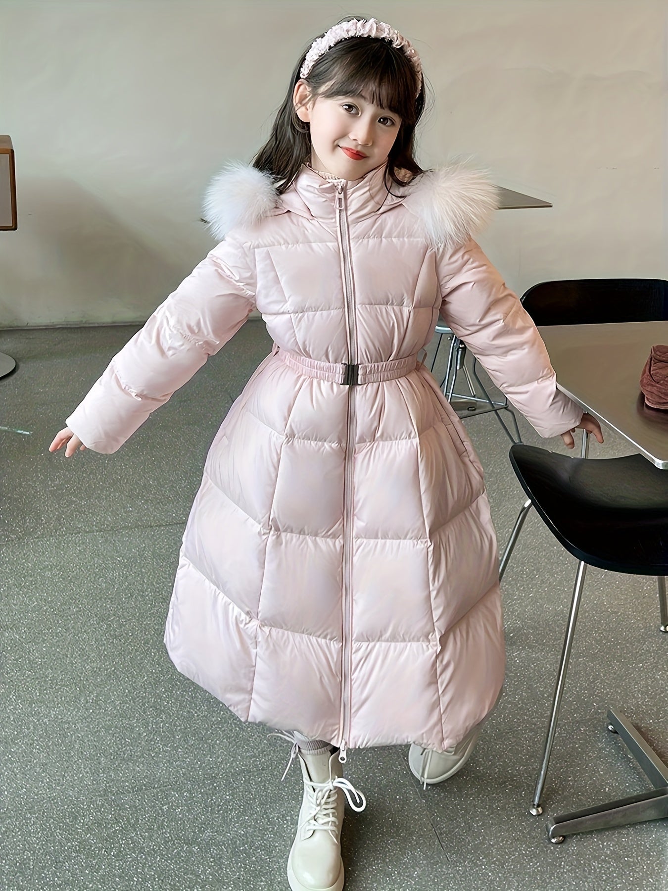 LIA - Abrigo de invierno de algodón estilo puffer con capucha para niñas