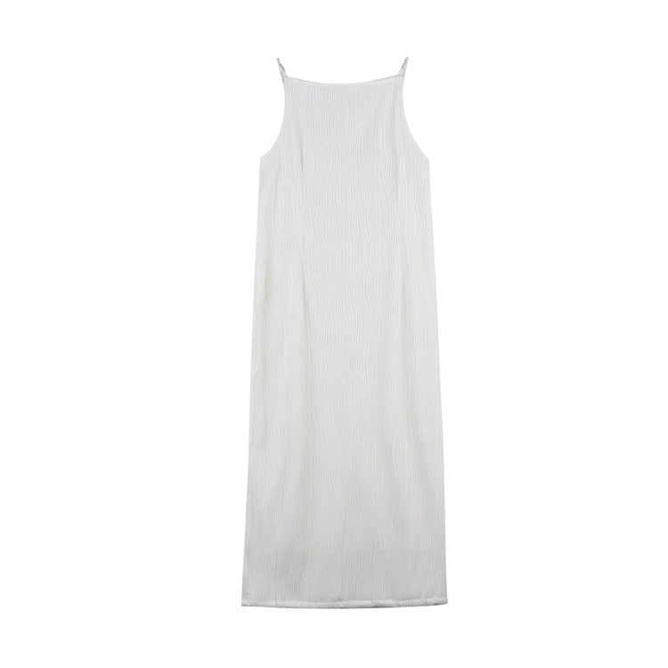 Aaliyah - Vestido Elegante Blanco Midi Formal Fruncido de Tirantes Primavera Verano Para Mujer