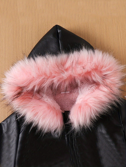 AMAYA - Chaqueta de piel sintética con cuello de peluche para niñas