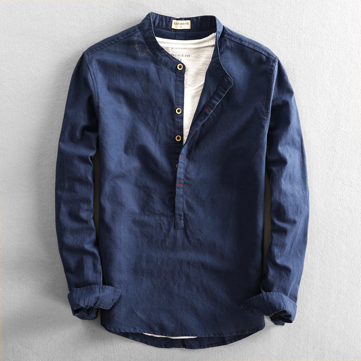 DECKARD - Camisa casual con cuello de banda para hombre