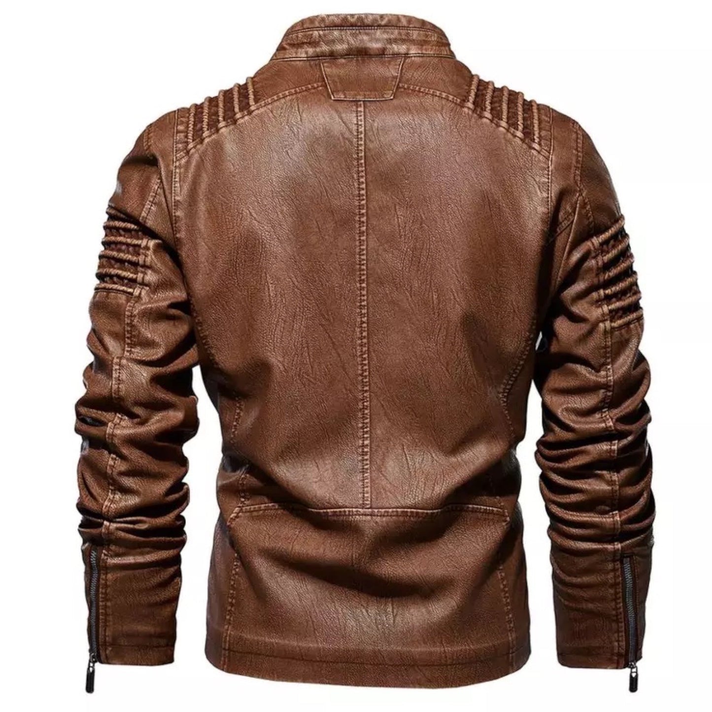 RUFUS - Chaqueta de cuero con cremallera y bolsillos para hombre