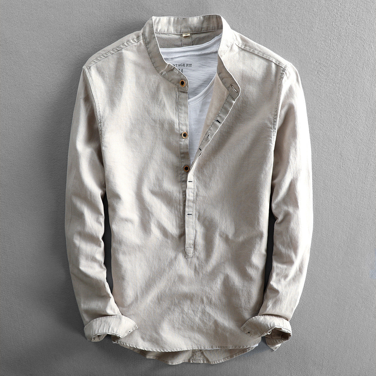 DECKARD - Camisa casual con cuello de banda para hombre