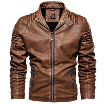 RUFUS - Chaqueta de cuero con cremallera y bolsillos para hombre