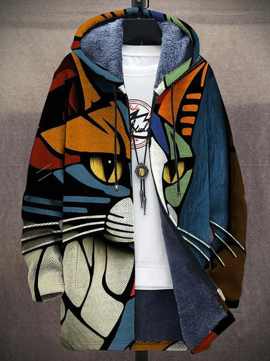 KAIYA - Chaqueta tipo cárdigan con capucha y estampado de arte abstracto para mujer