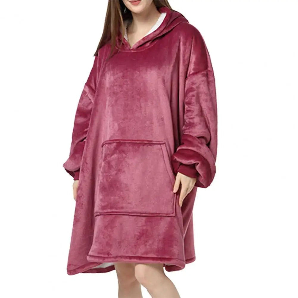 CINNAMON - Vestido tipo hoodie oversize con bolsillo delantero y tejido suave para mujer