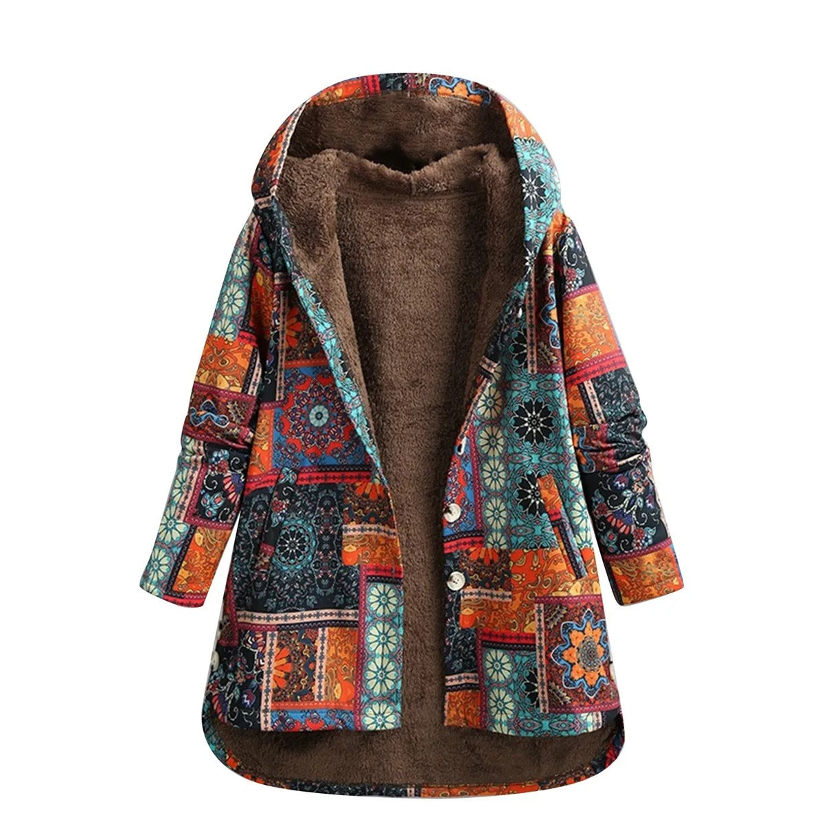 ZARINA - Chaqueta vintage de patchwork con forro de polar para mujer