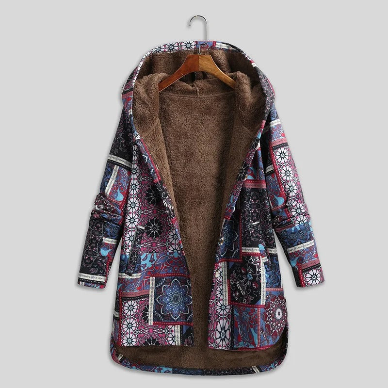 ZARINA - Chaqueta vintage de patchwork con forro de polar para mujer