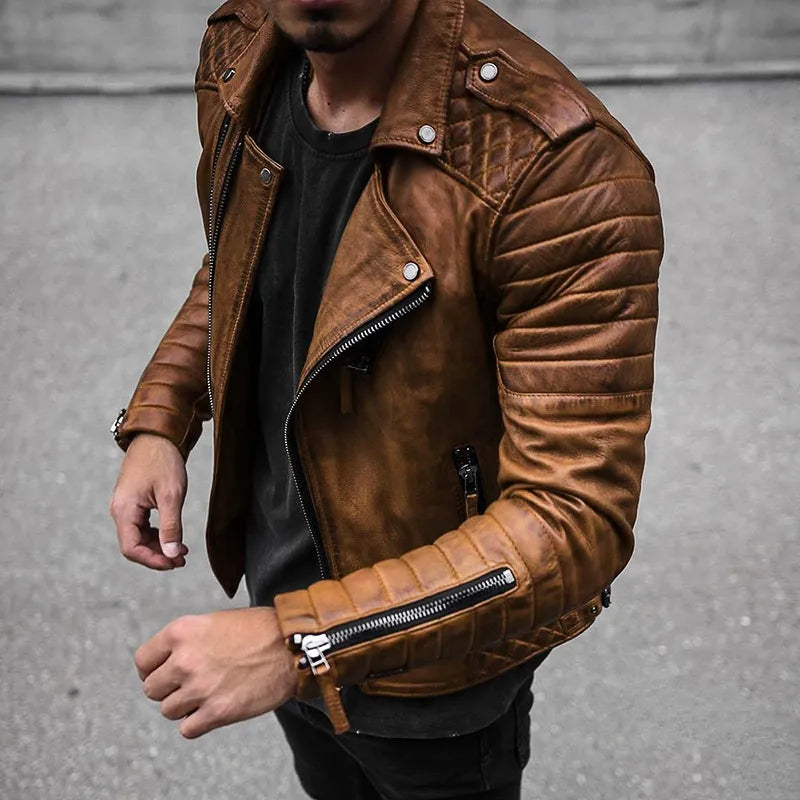 ROMAN Chaqueta biker de cuero elegante para hombre Girardet Barcelona