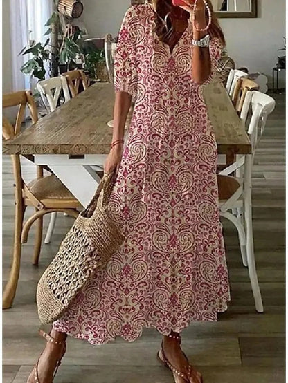 Vestido largo bohemio con escote en V y caída fluida – ELIORA